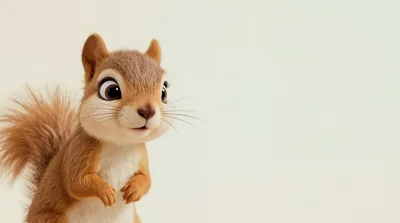 Cute Animated Squirrel Character On Plain Background