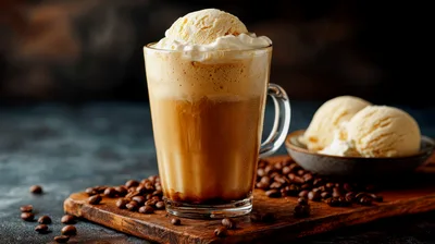 Iced Coffee Float With Vanilla Ice Cream Scoop