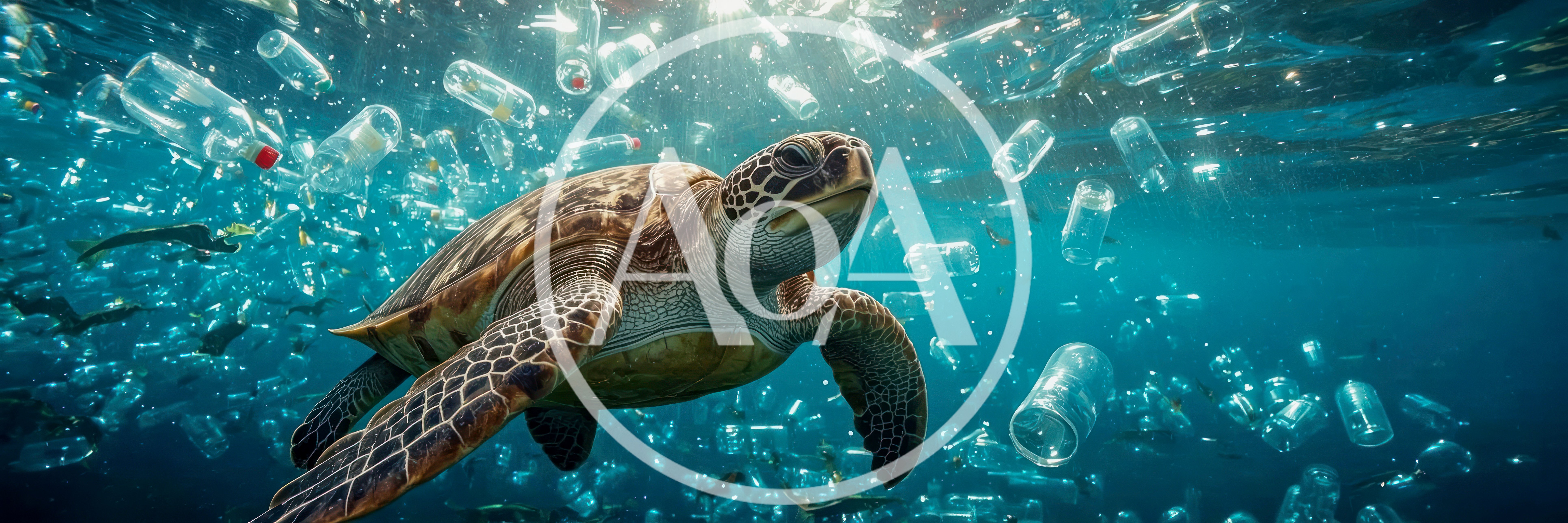 Sea Turtle Swimming Through Ocean Plastic Pollution