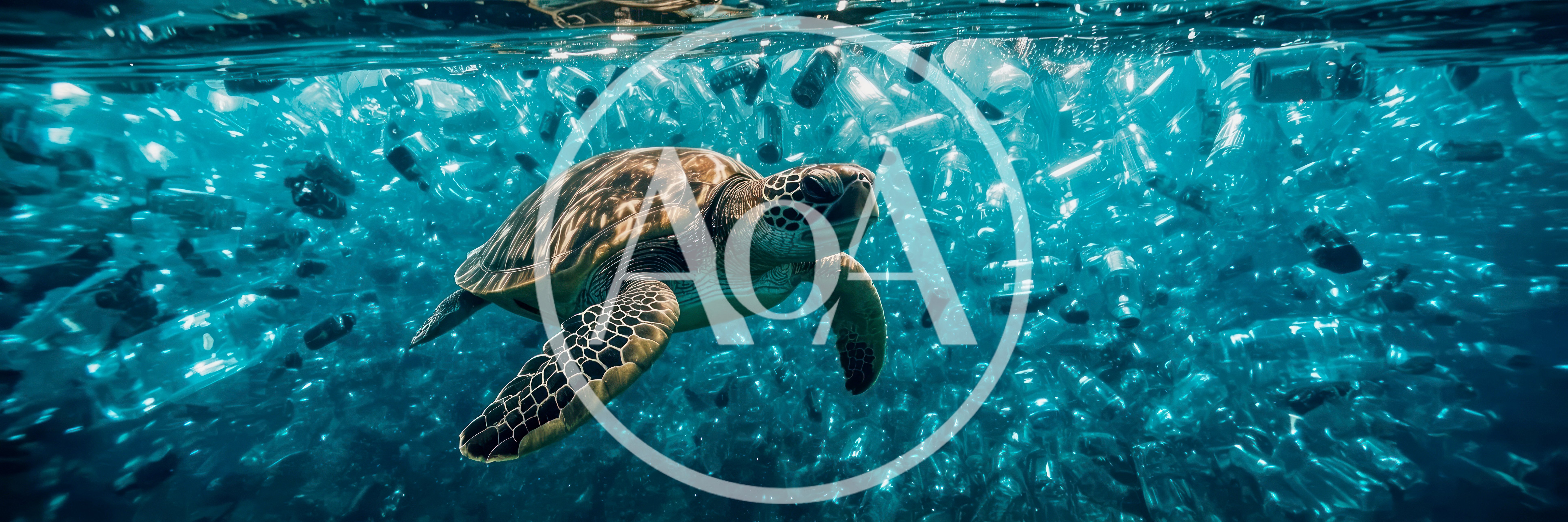 Sea Turtle Swimming Through Ocean Plastic Pollution