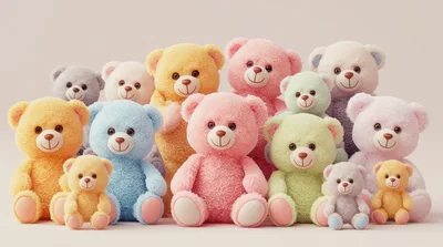 Group Of Colorful Plush Teddy Bears