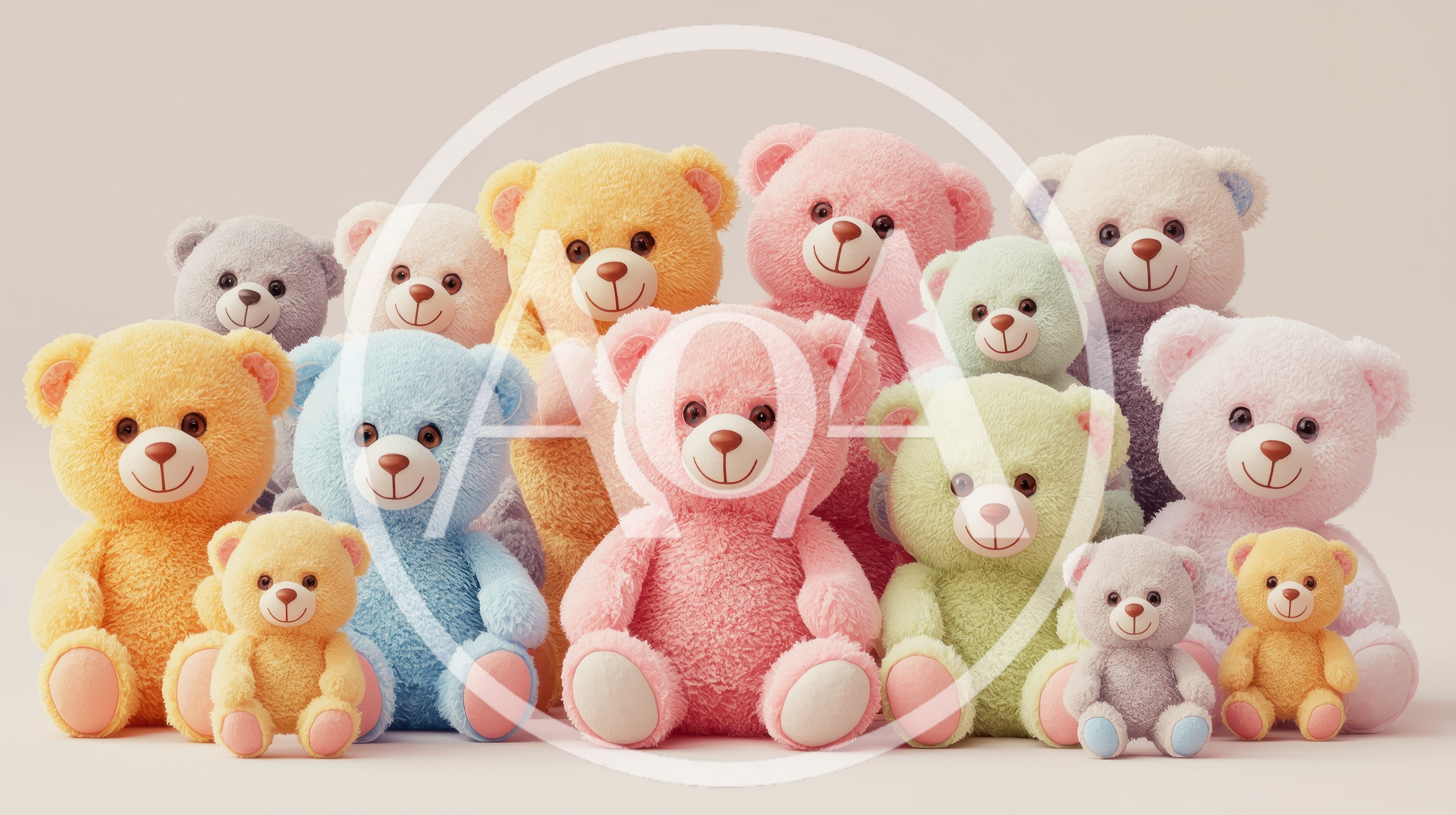 Group Of Colorful Plush Teddy Bears