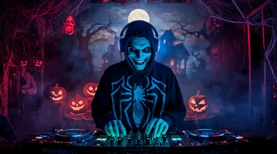 Spooky DJ Performing At A Halloween Themed Party