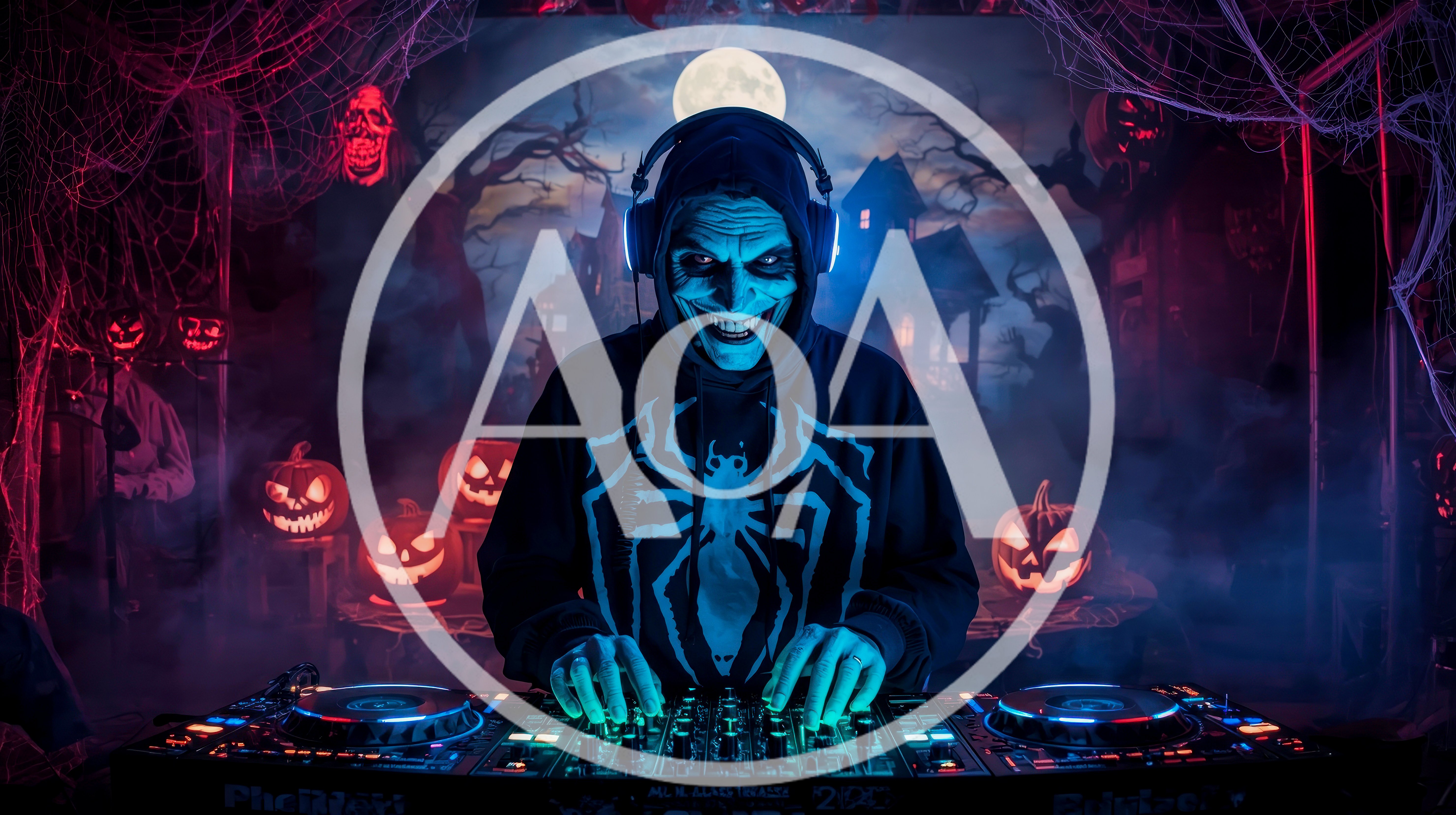Spooky DJ Performing At A Halloween Themed Party