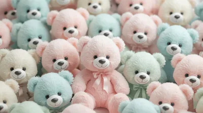 Group Of Pastel Colored Teddy Bears