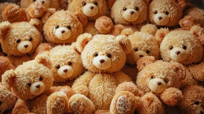 Group Of Fluffy Brown Teddy Bears