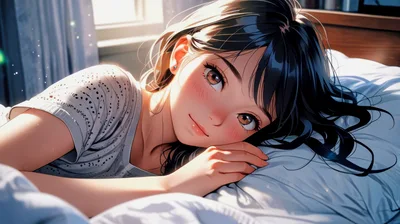 Young Woman Resting In Bed During Morning Sunlight