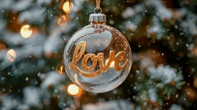 Clear Glass Christmas Ornament With Gold Love Text