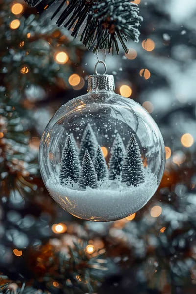 Clear Glass Christmas Ornament With Miniature Pine Trees
