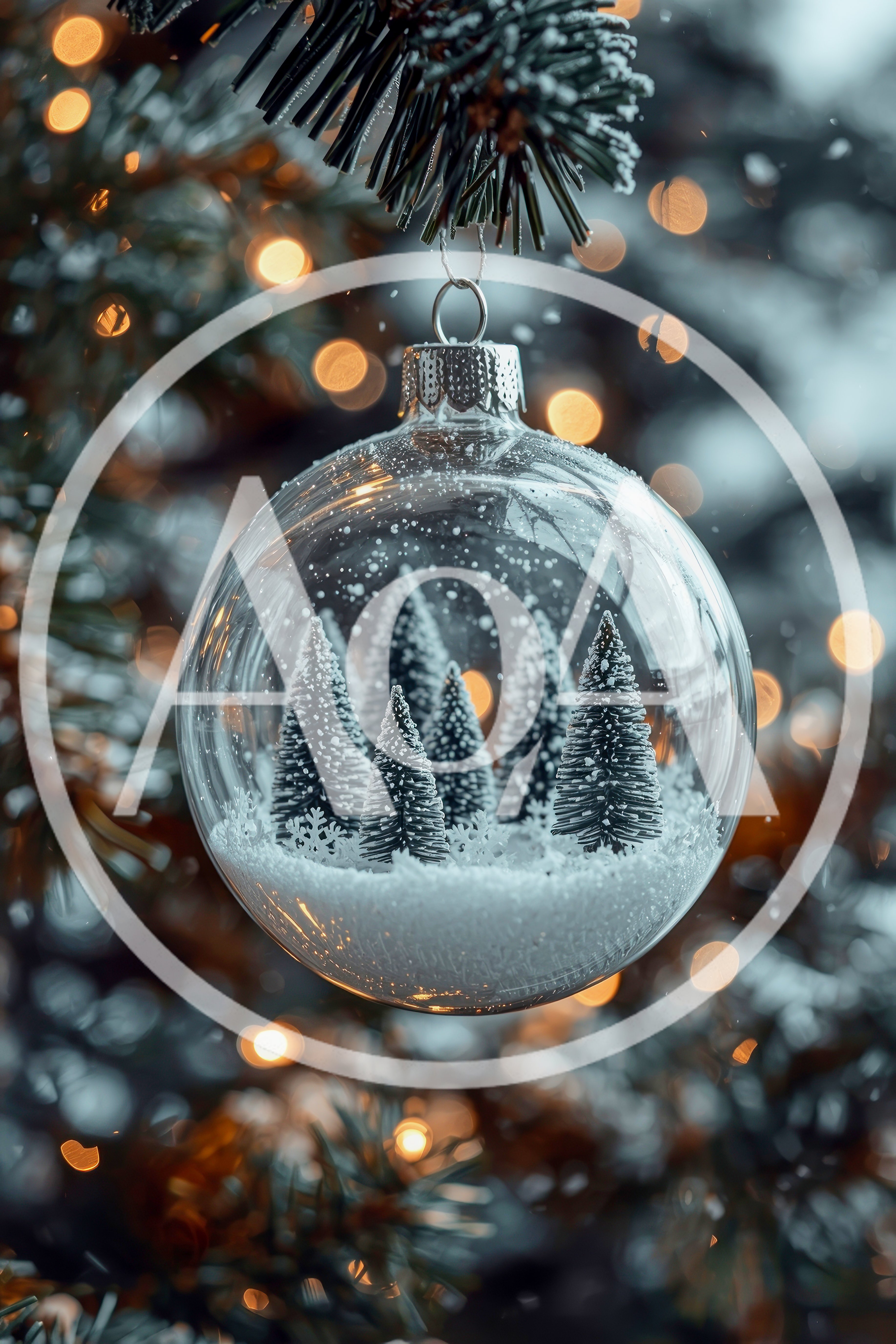 Clear Glass Christmas Ornament With Miniature Pine Trees