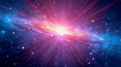 Glowing Spiral Galaxy With Radiant Light Beams