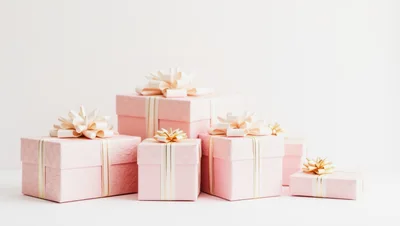 Group Of Pink Gift Boxes With Ribbons