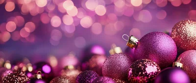 Purple And Gold Christmas Ornaments With Bokeh Background