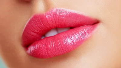 Close Up Of Woman Wearing Bright Pink Lipstick