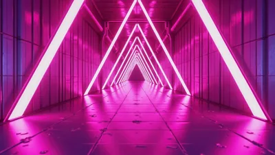 Futuristic Neon Triangle Tunnel Corridor