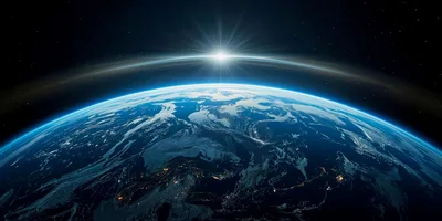 Earth Horizon View From Space With Sun Flare
