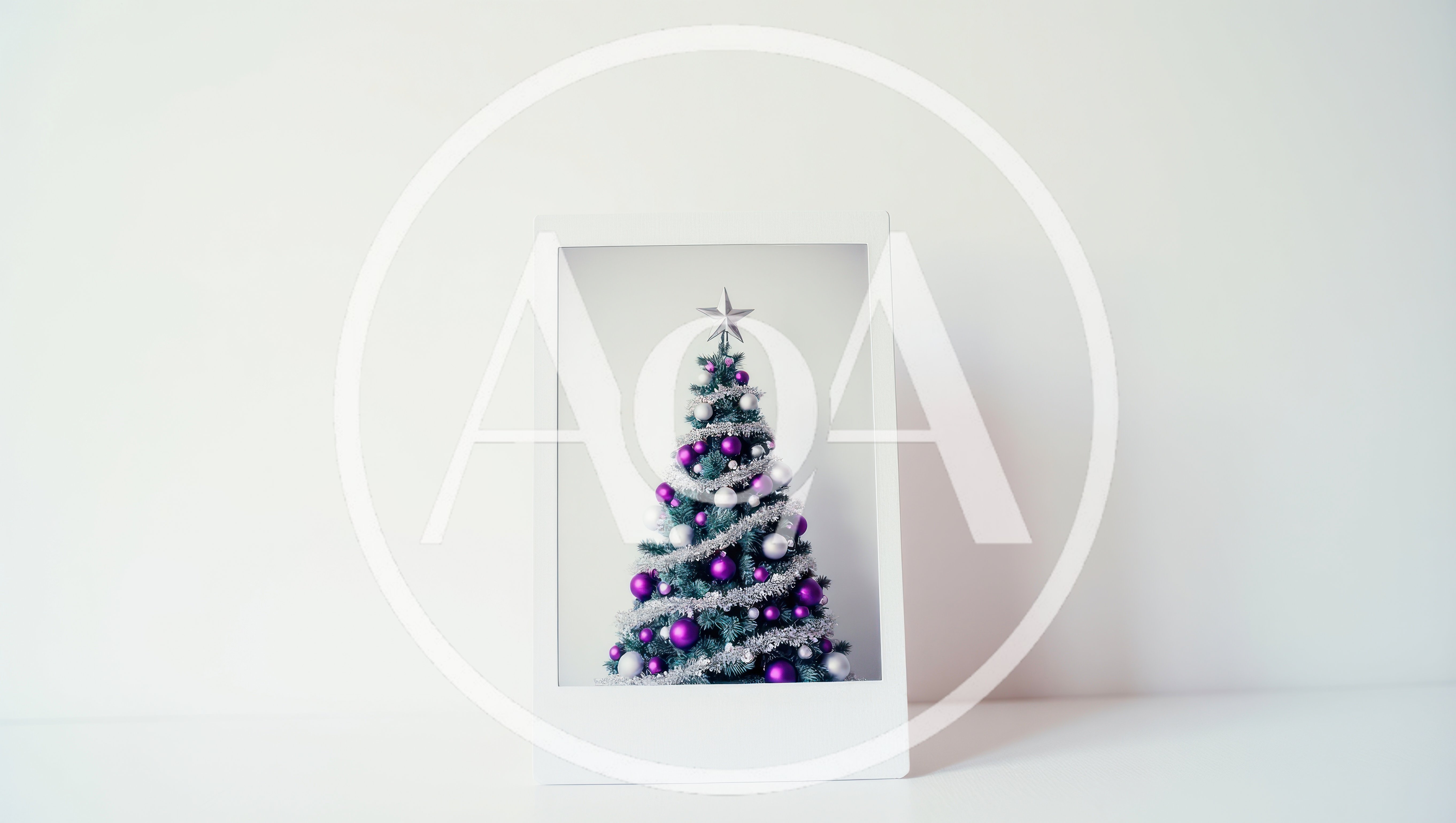 Christmas Tree With Purple And Silver Ornaments In Frame