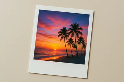 Polaroid Print Of A Tropical Beach Sunset
