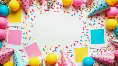 Birthday Party Celebration Flat Lay With Photo Frames