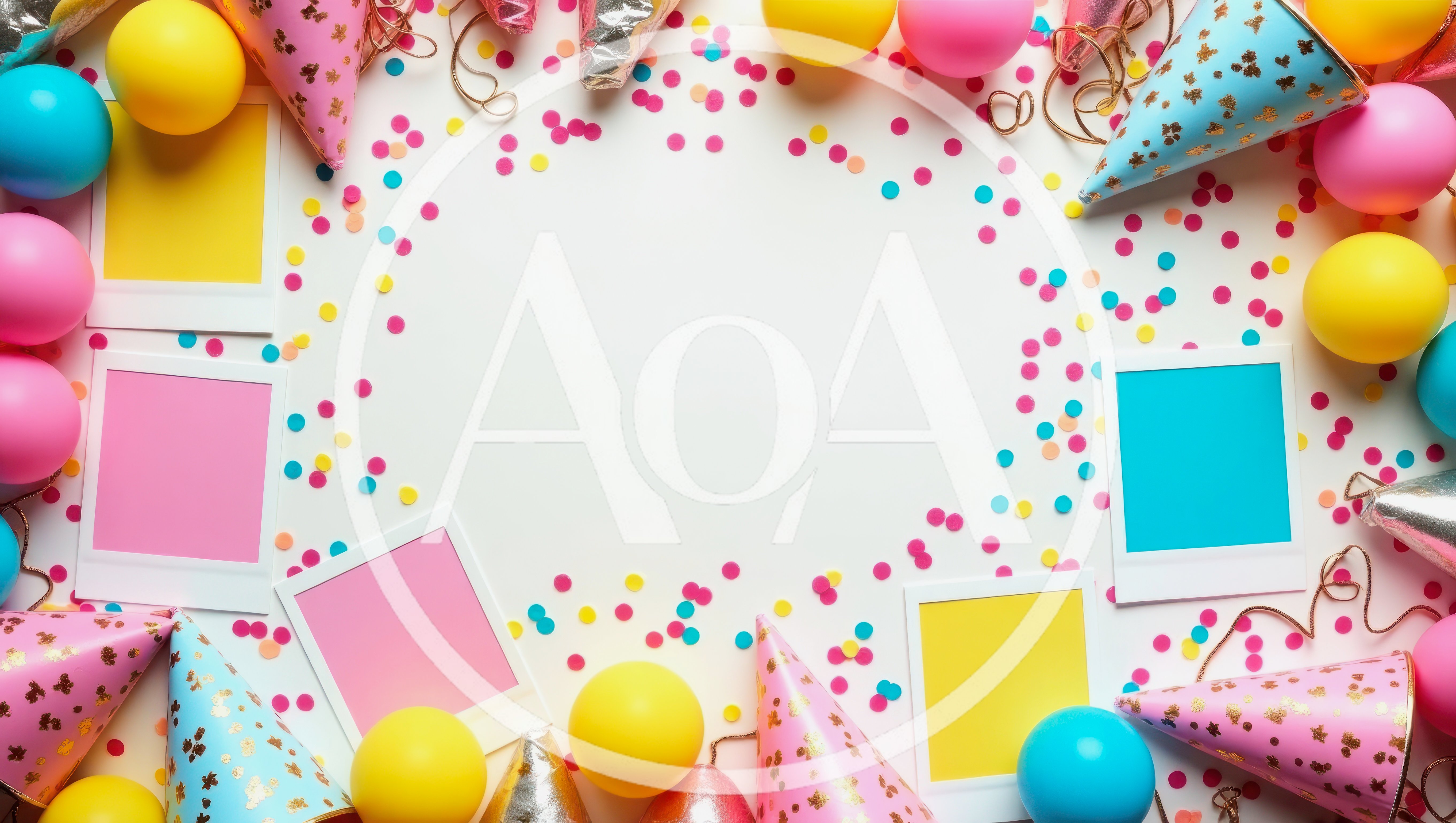Birthday Party Celebration Flat Lay With Photo Frames