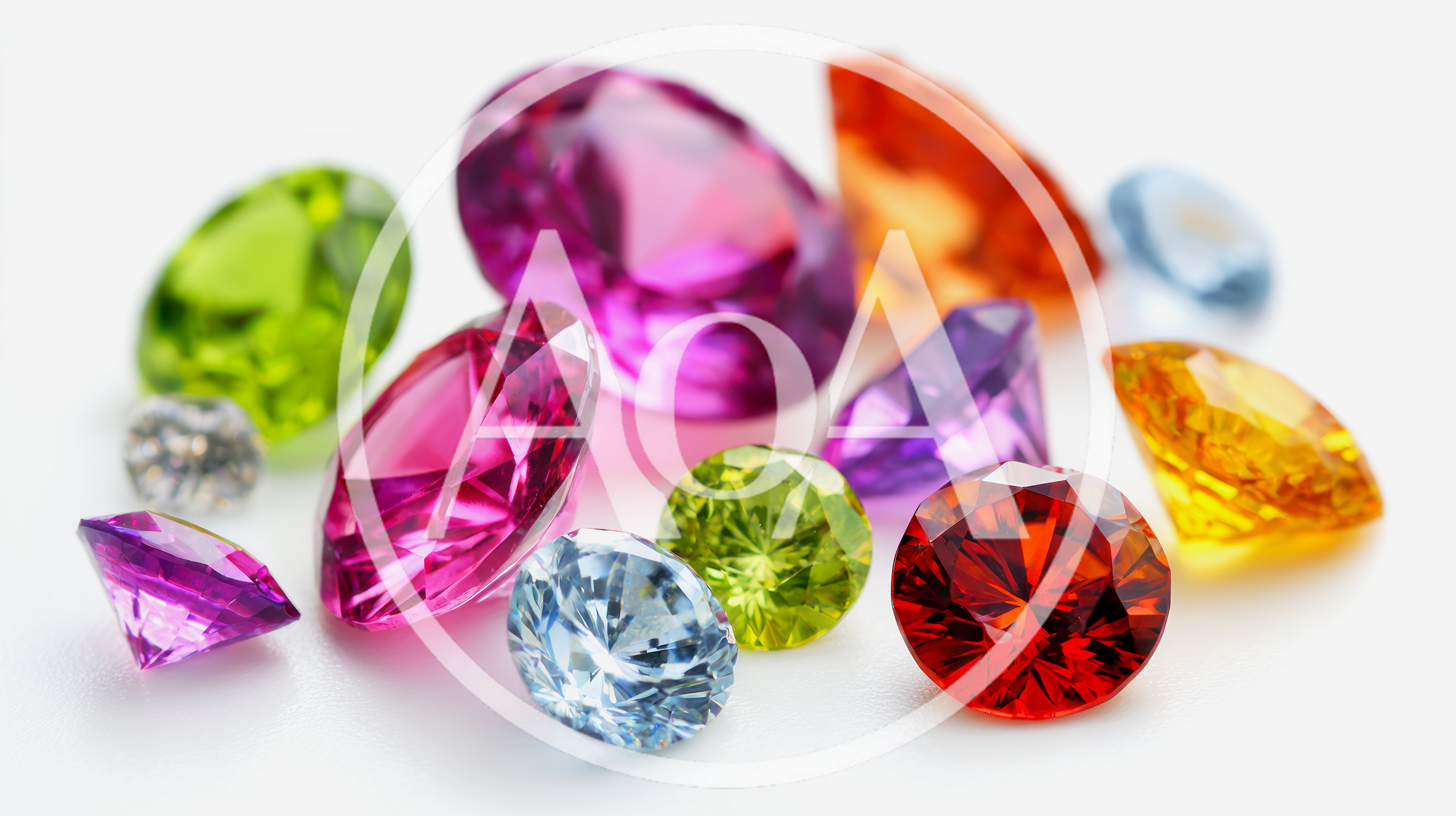 Collection Of Colorful Faceted Gemstones On White Background