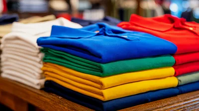 Stacks Of Folded Colorful Polo Shirts On Display
