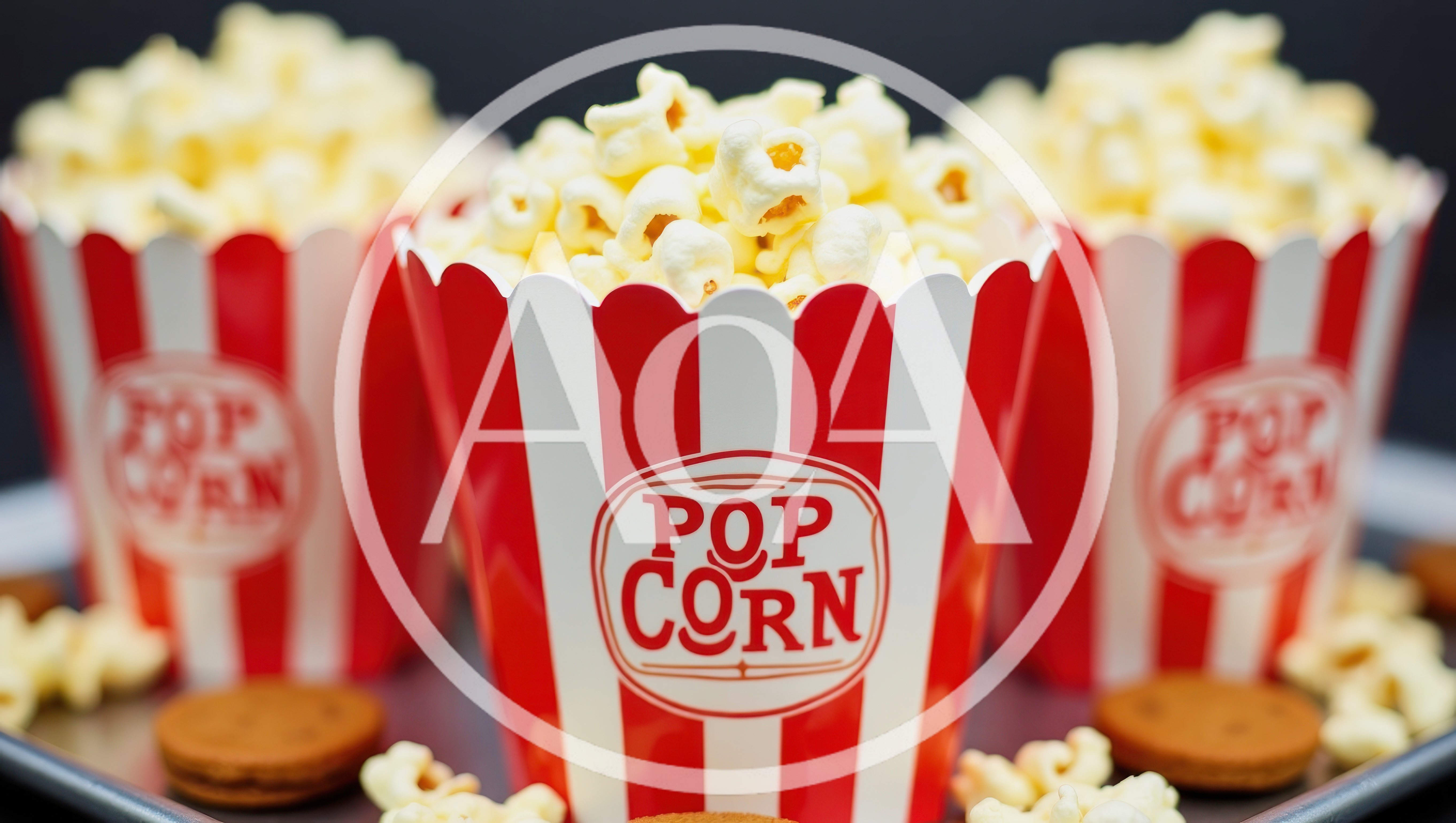 Three Red and White Striped Popcorn Buckets