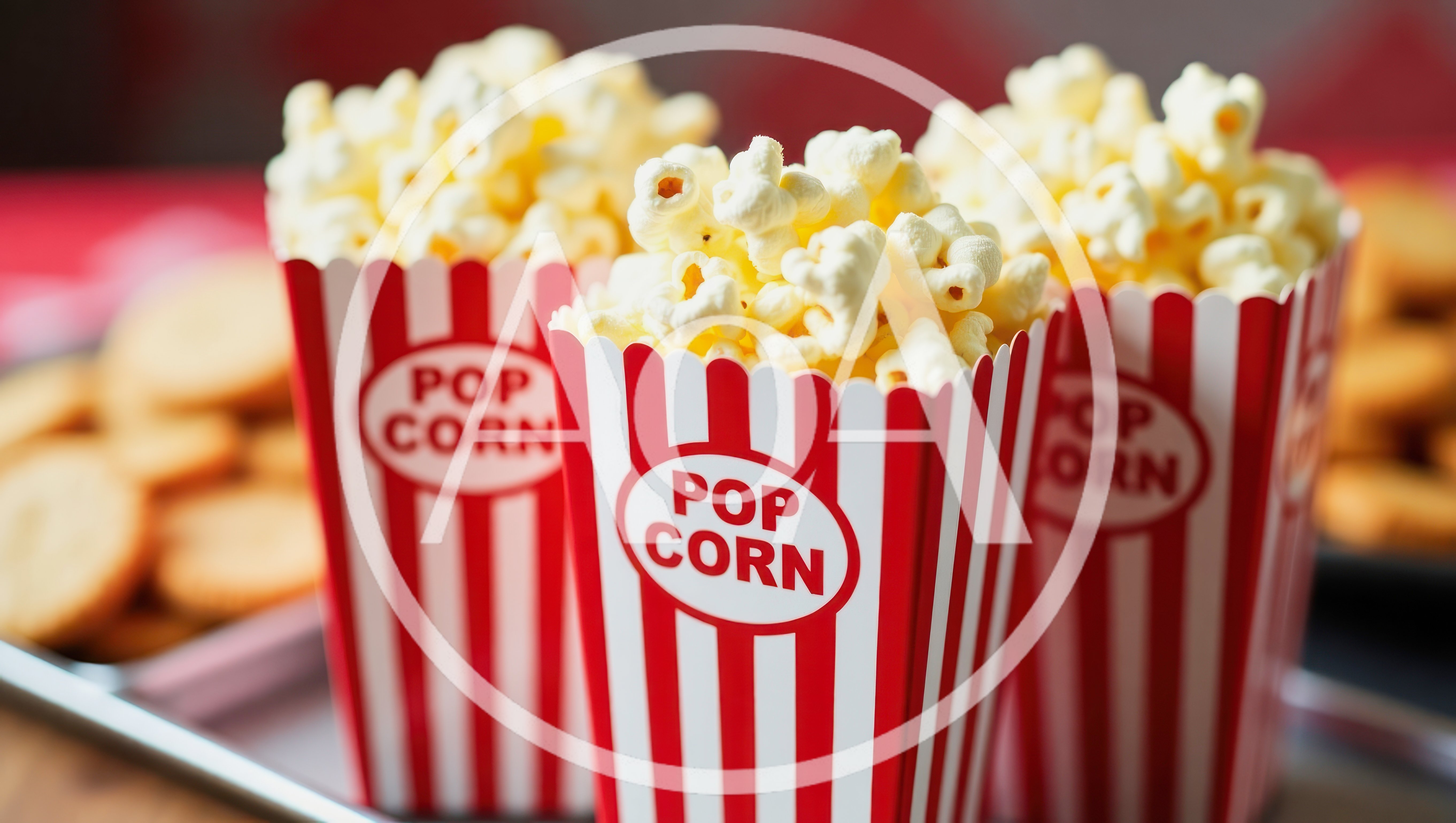 Three Red And White Striped Popcorn Containers