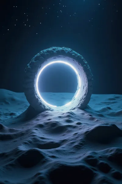 Glowing Circular Portal On A Desolate Alien Landscape