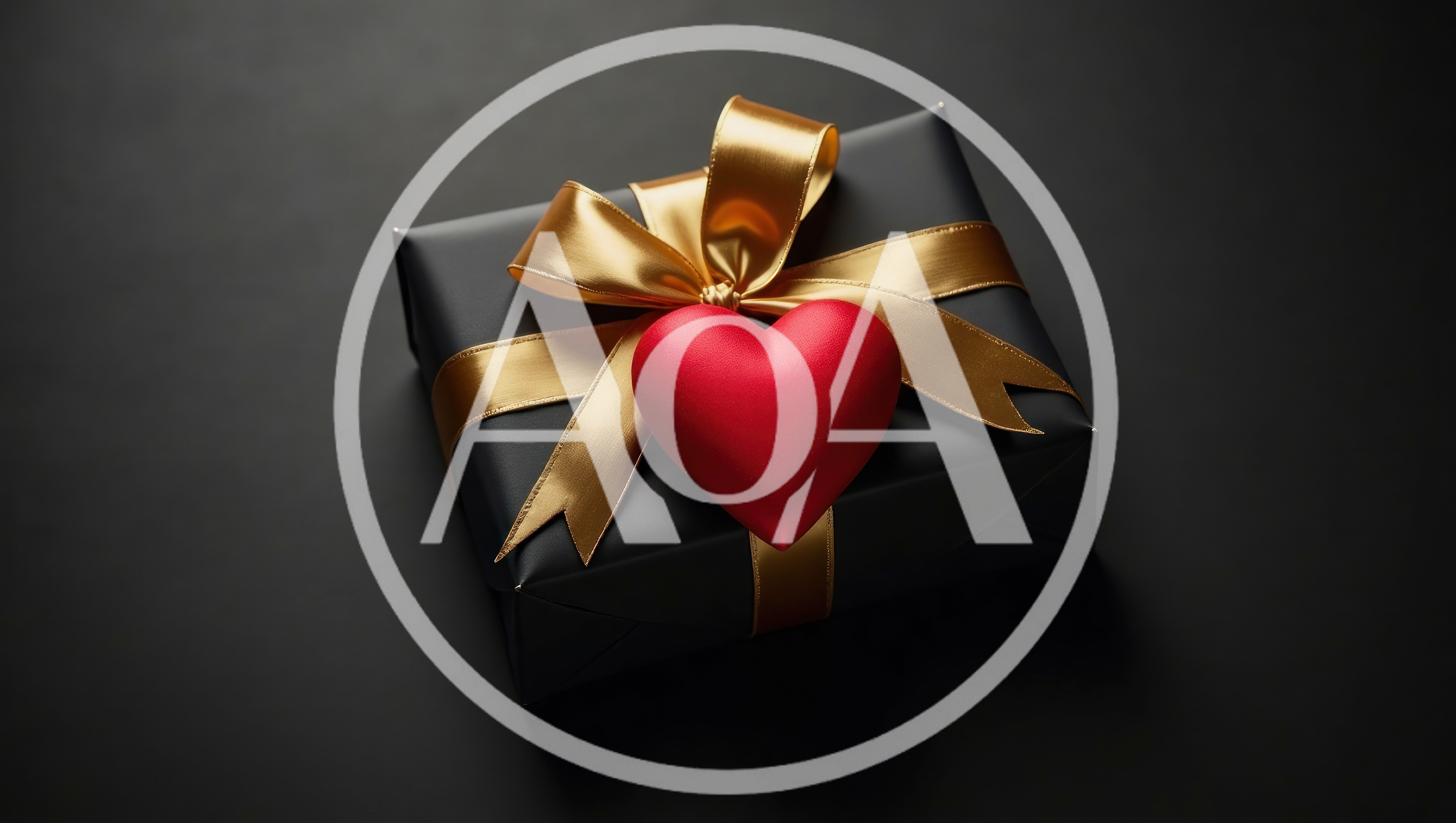 Black Gift Box With Gold Ribbon And Red Heart