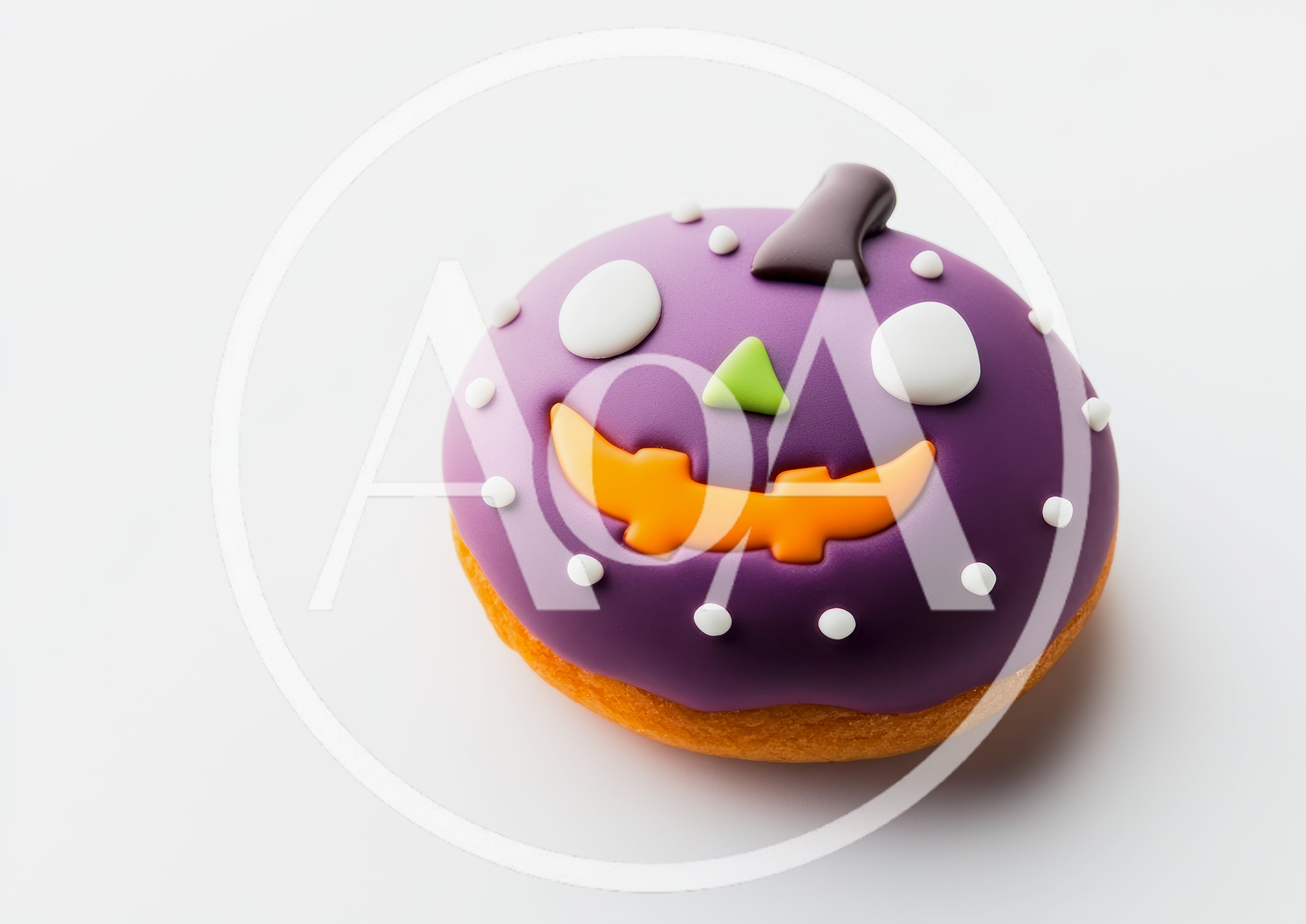 Purple Halloween Pumpkin Donut on White Background