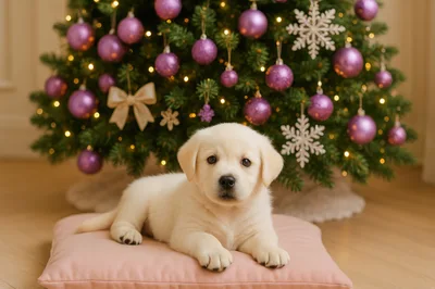 Adorable Labrador Puppy Resting On A Pink Pillow