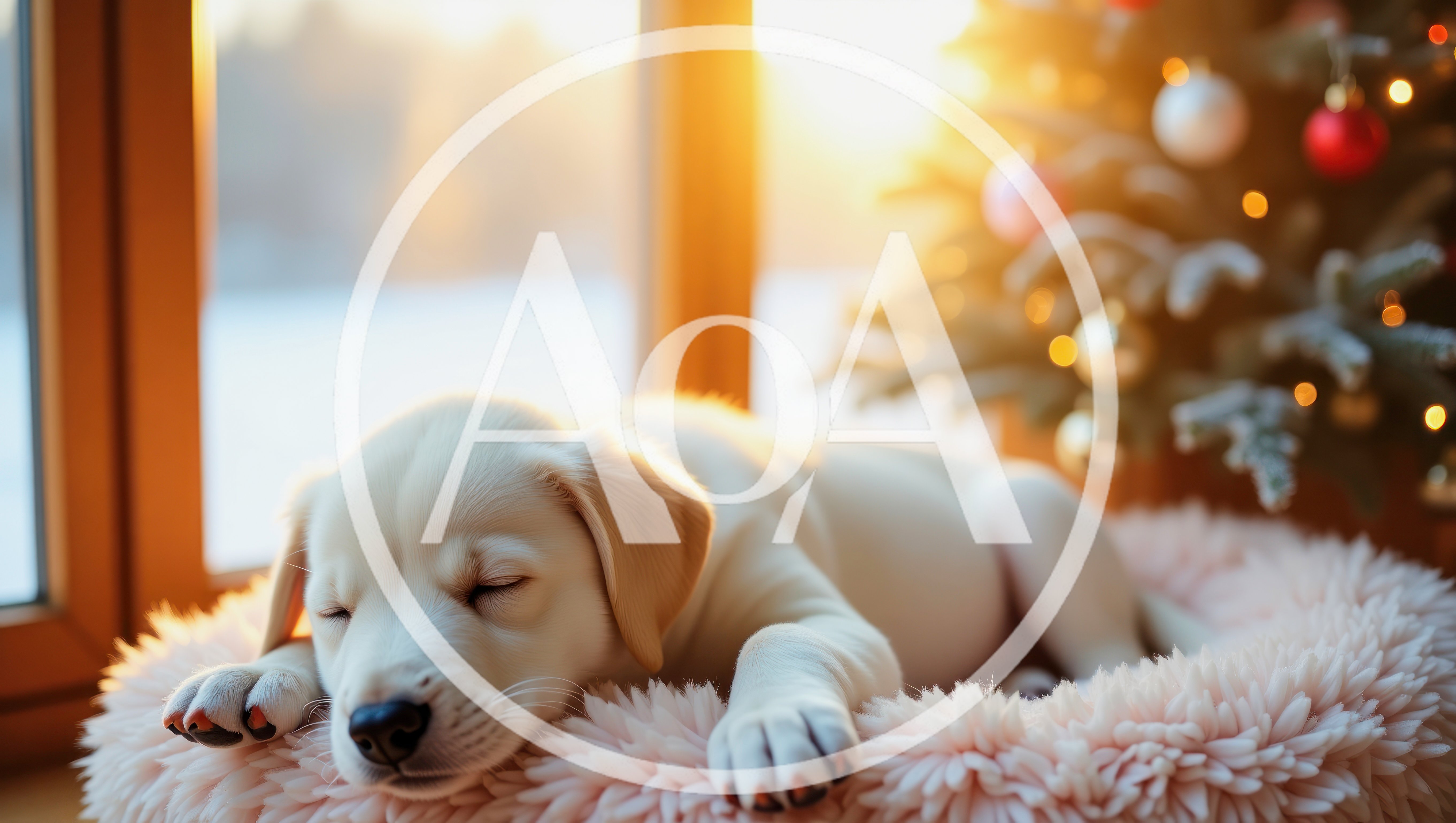 Cute Labrador Puppy Sleeping In A Fluffy Bed