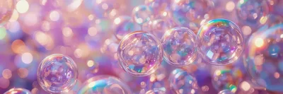 Floating Iridescent Soap Bubbles Against Dreamy Bokeh Background