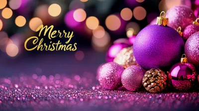 Purple Christmas Ornaments With Merry Christmas Text