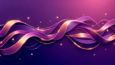 Abstract Purple Wavy Ribbons With Golden Glowing Edges