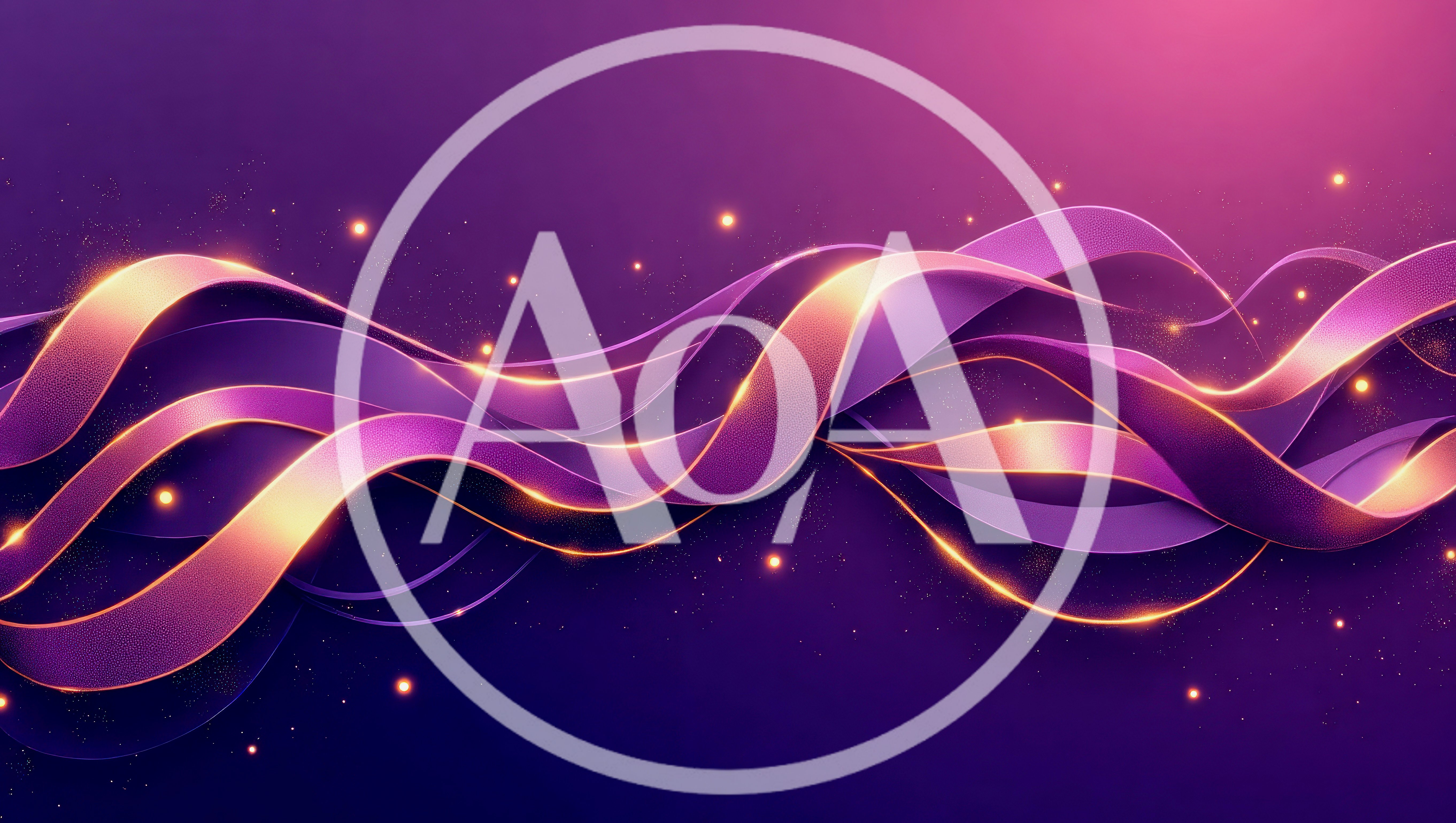 Abstract Purple Wavy Ribbons With Golden Glowing Edges