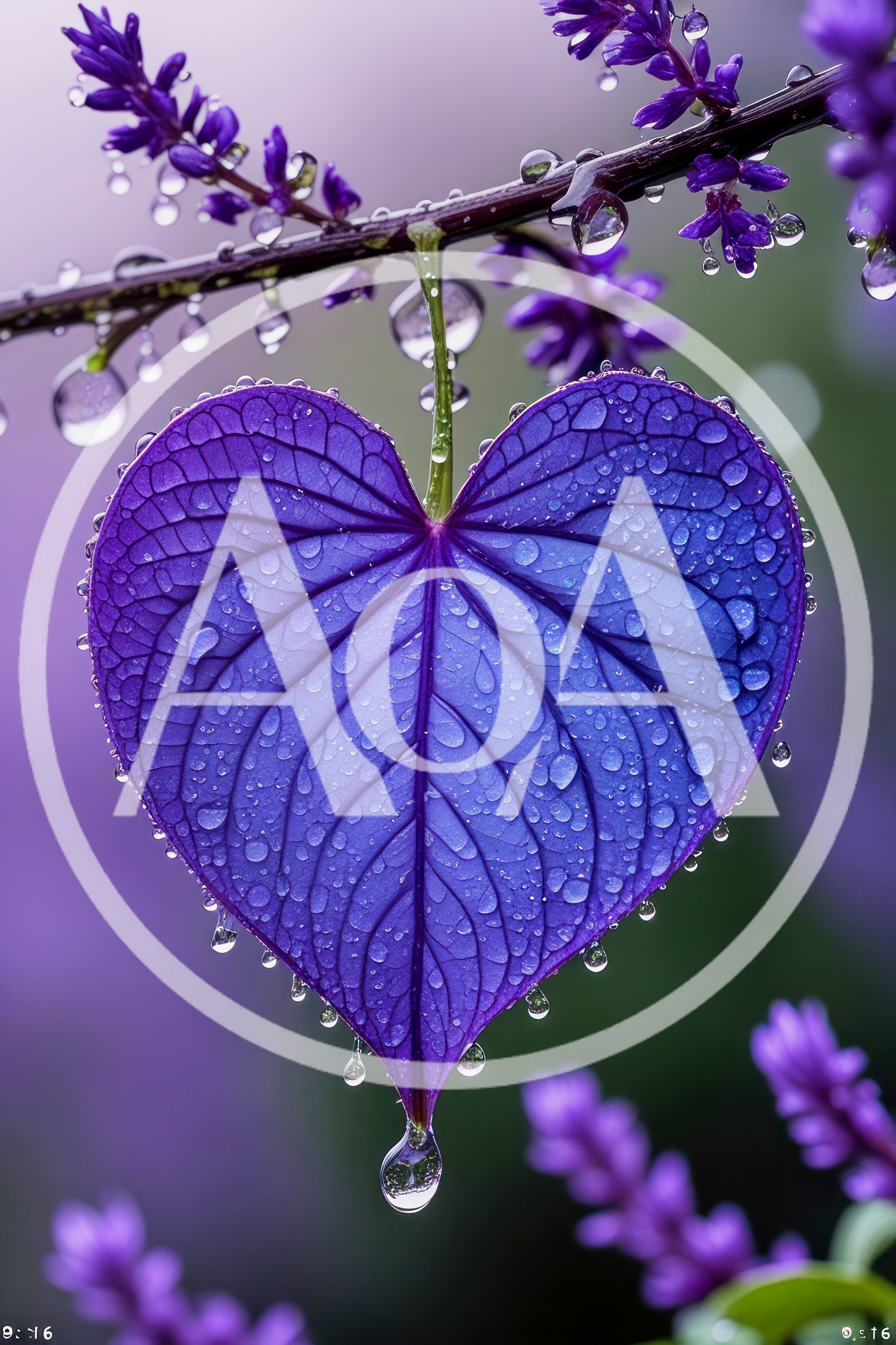 Heart Shaped Purple Leaf With Raindrops