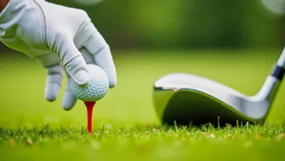 Golfer Placing A Golf Ball On A Red Tee