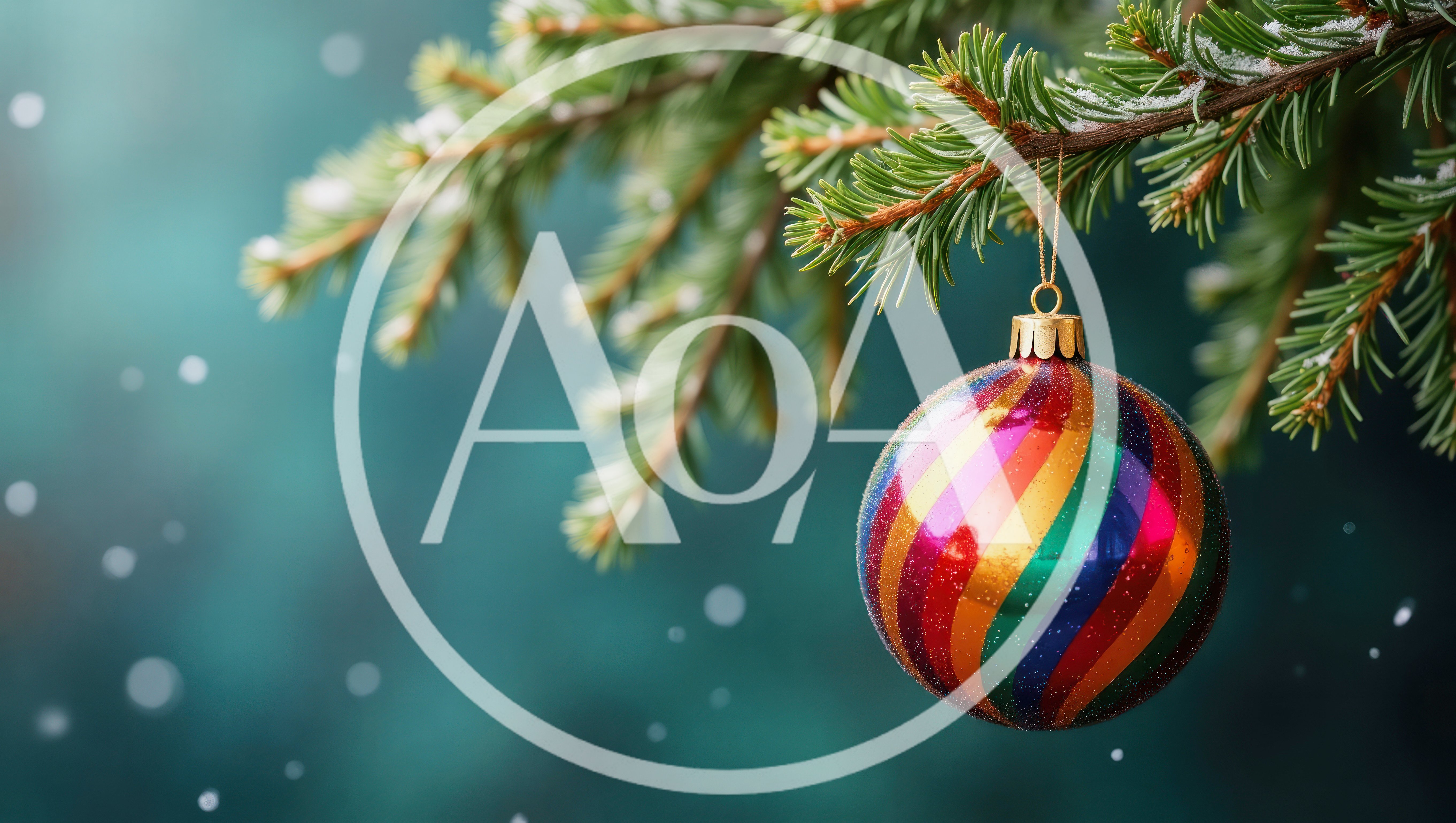 Colorful Striped Christmas Ornament Hanging On Pine Branch