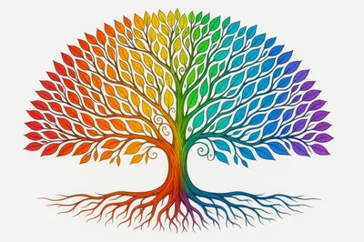 Rainbow Colored Tree Illustration With Roots