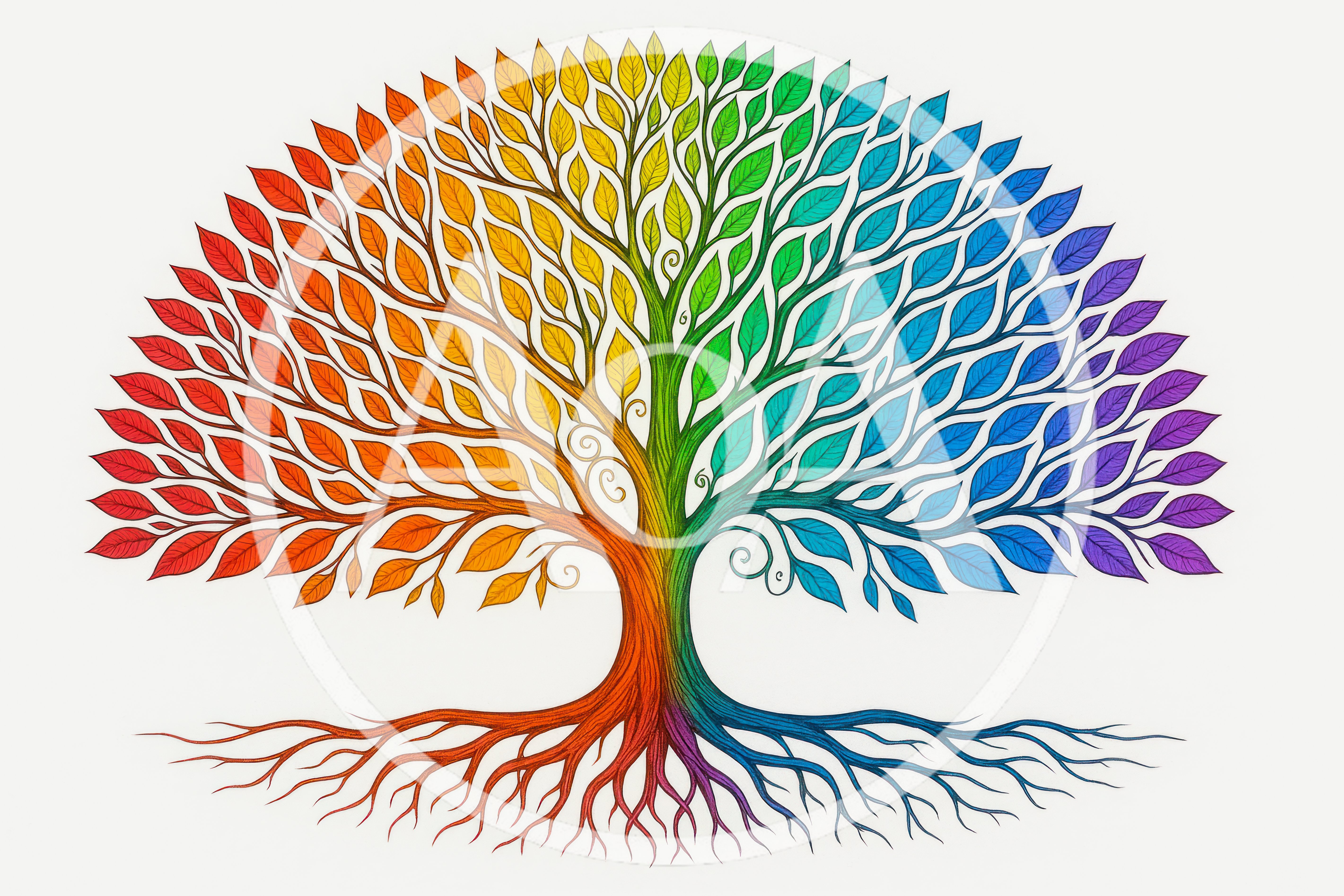 Rainbow Colored Tree Illustration With Roots