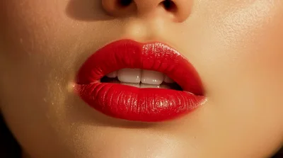 Close Up Of Woman With Vibrant Red Lipstick