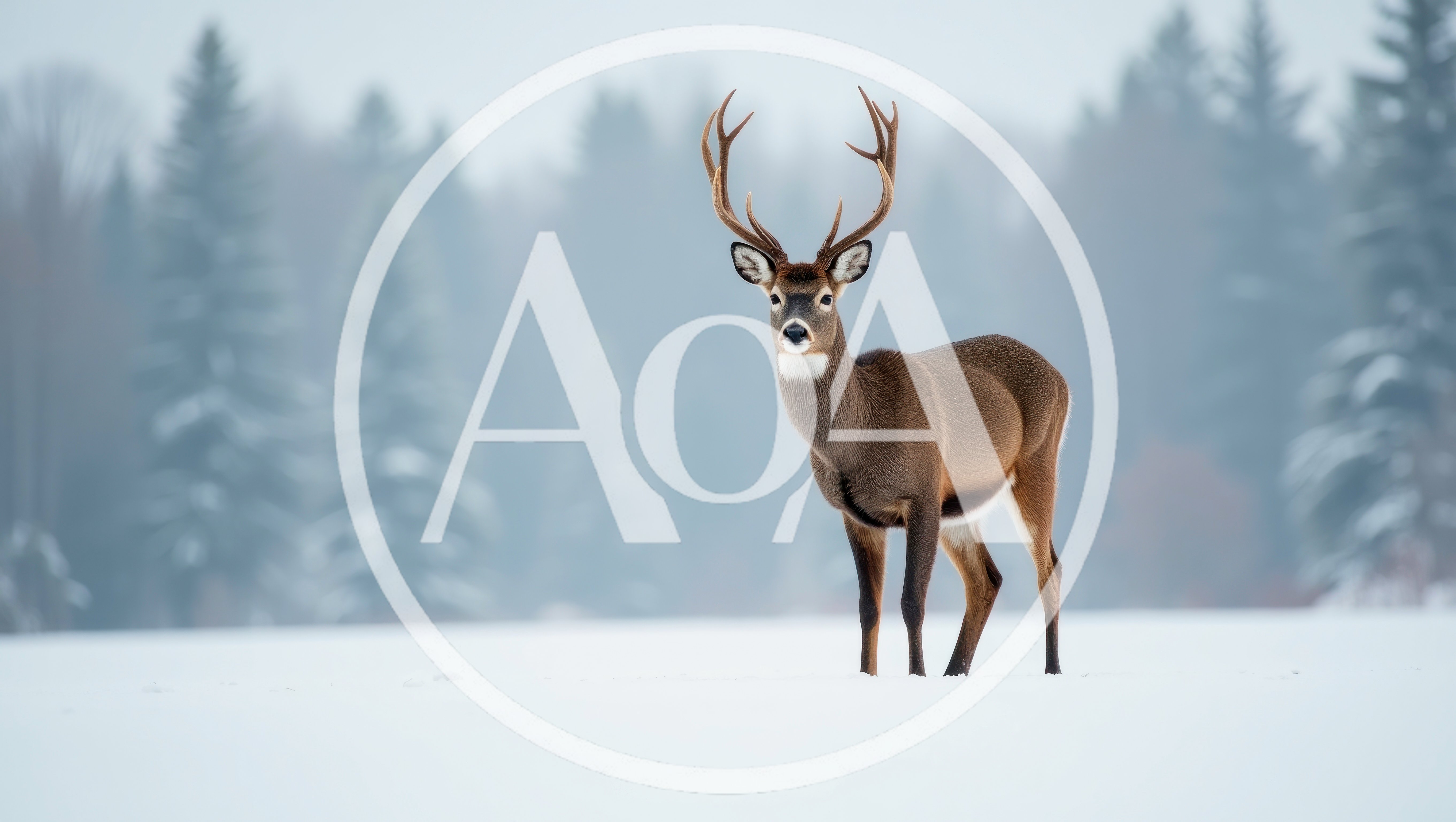 Majestic White-Tailed Deer Standing In Snowy Forest