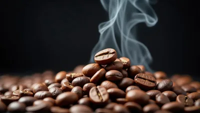Steaming Roasted Coffee Beans Pile