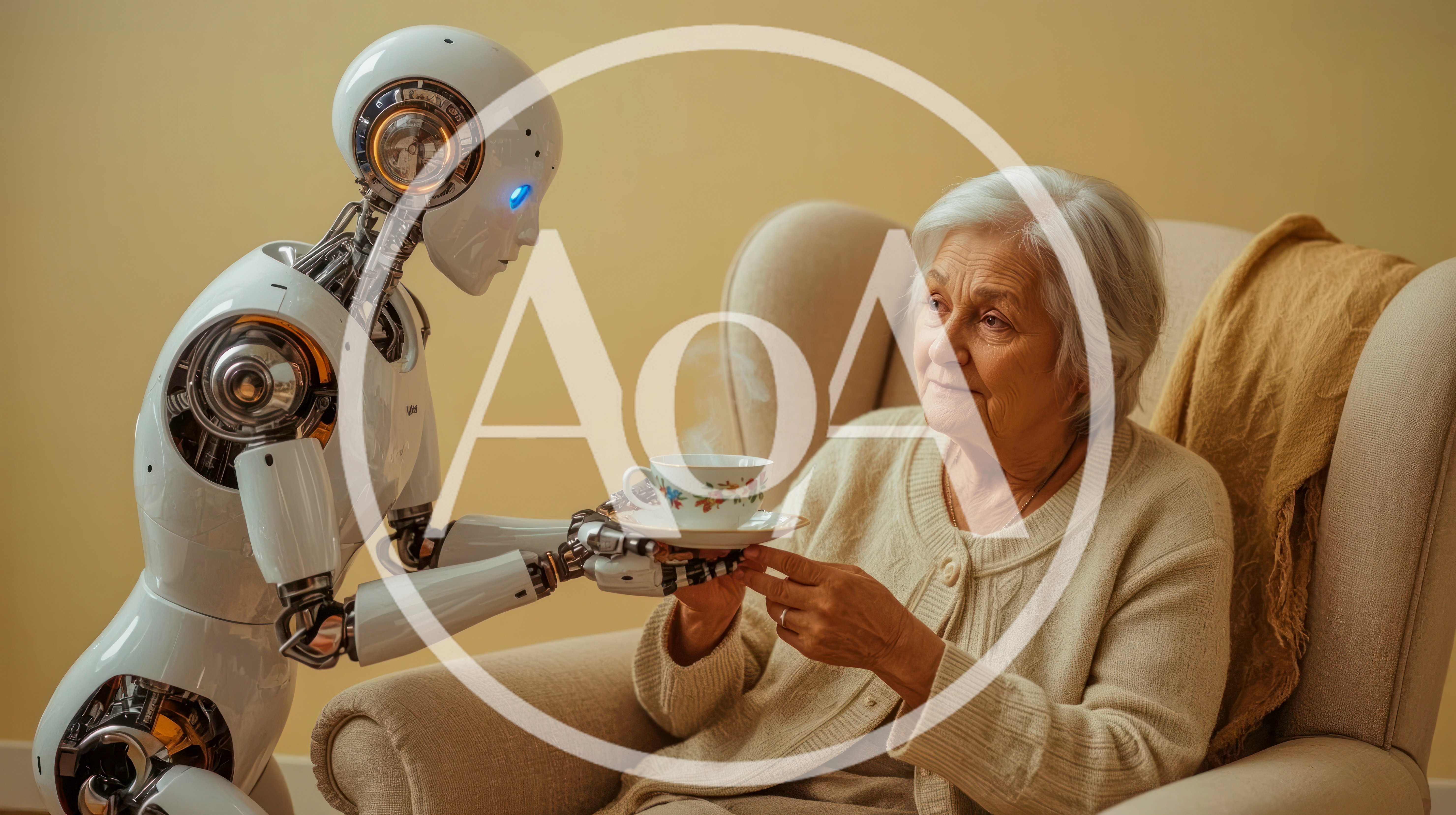Humanoid Robot Serving Tea To An Elderly Woman