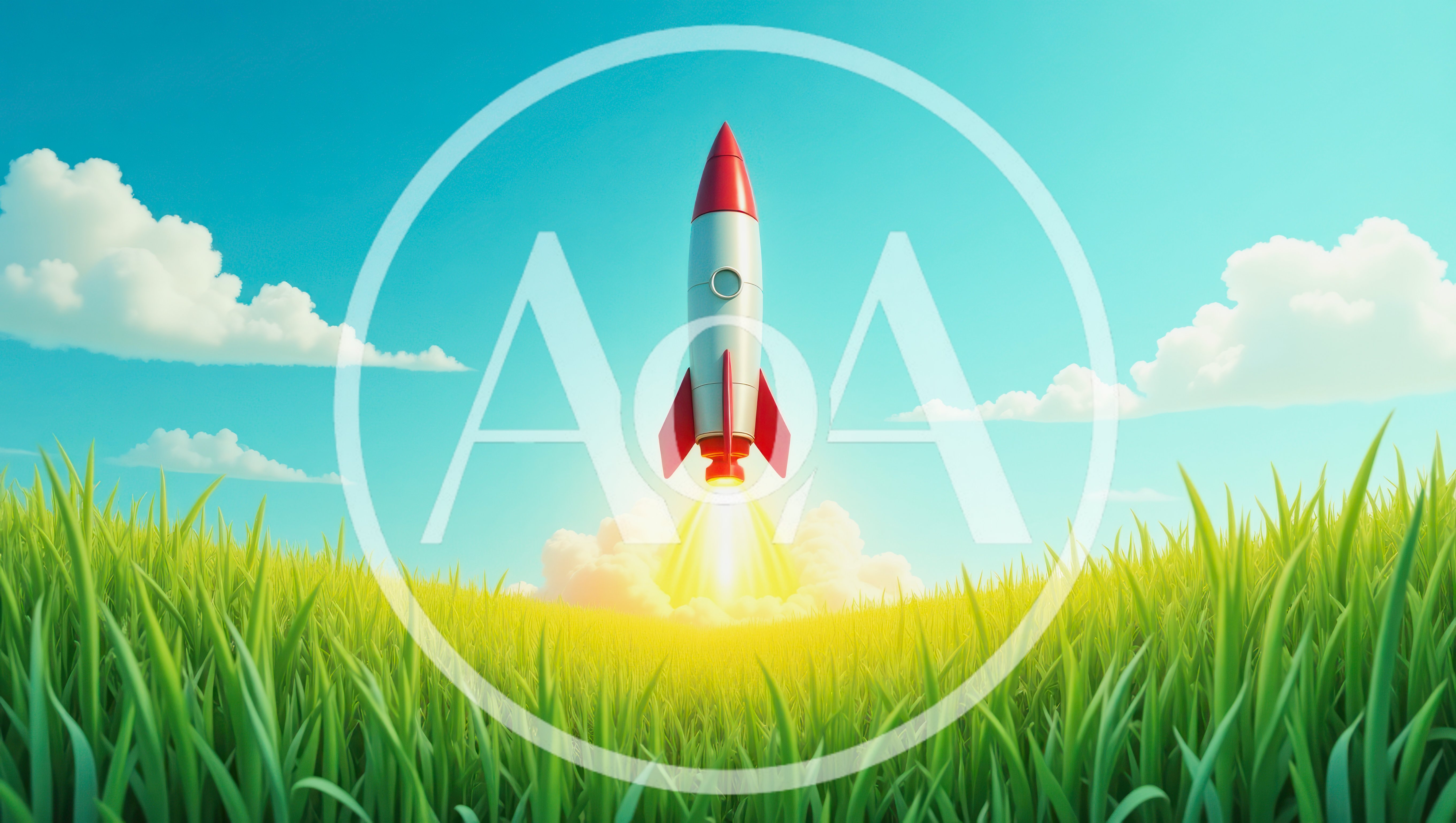 Cartoon Rocket Launching From A Grassy Field
