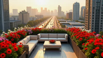 Modern Rooftop Terrace With City Skyline View