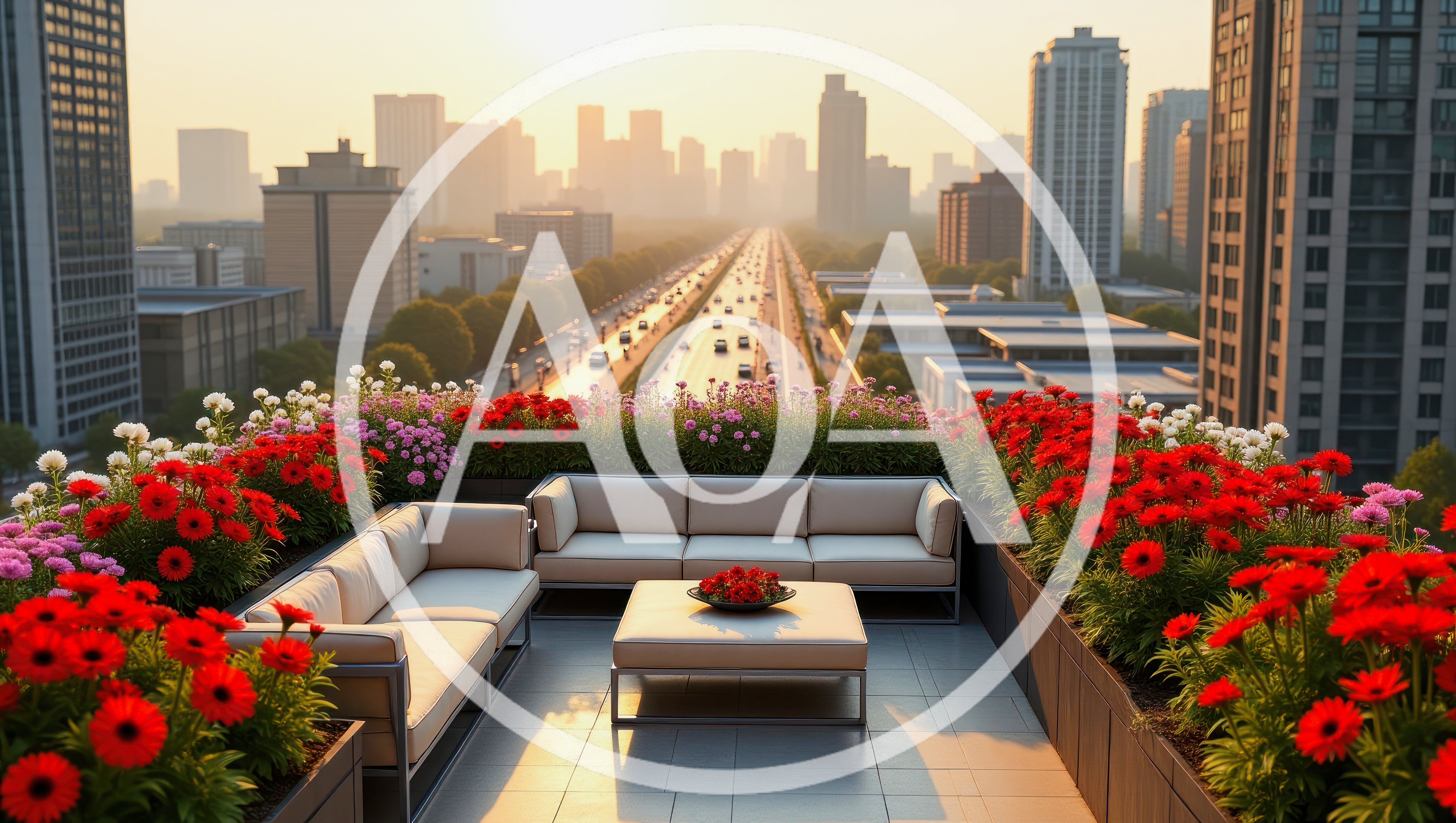Modern Rooftop Terrace With City Skyline View