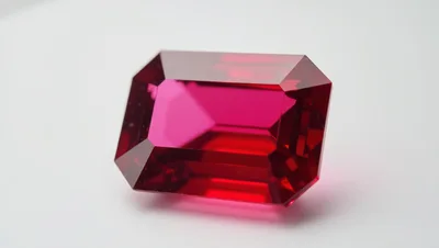 Emerald Cut Red Ruby Gemstone on White Background